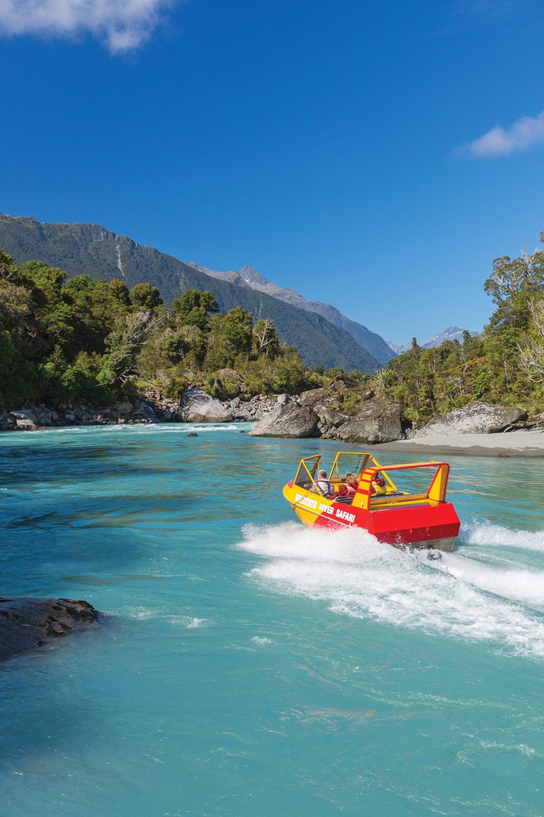 The Waiatoto River Safari in Haast, West Coast, New Zealand.